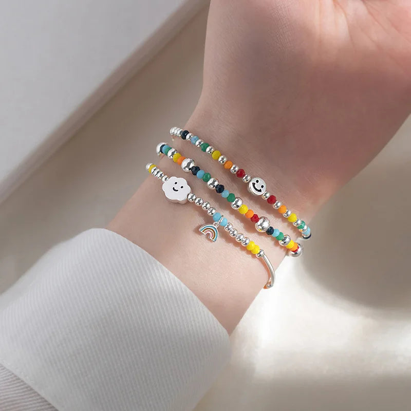 Sterling Silver Bracelet with Colorful Handmade Beads