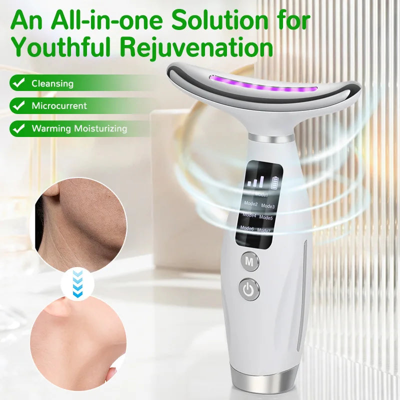 Facial Neck Massager 7 Color Vibrating EMS Micro-current Neck Face Beauty Device for Enhanced Face Neck and Shoulder Care