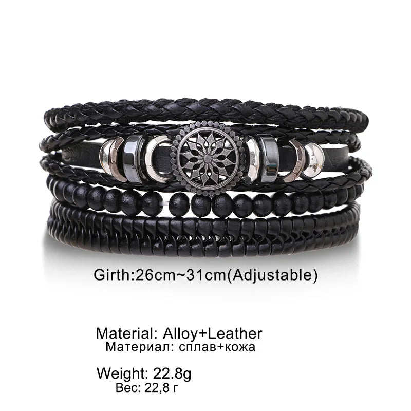 Leather Bracelets for Men 4Pcs Braided Wrap Wristband Set