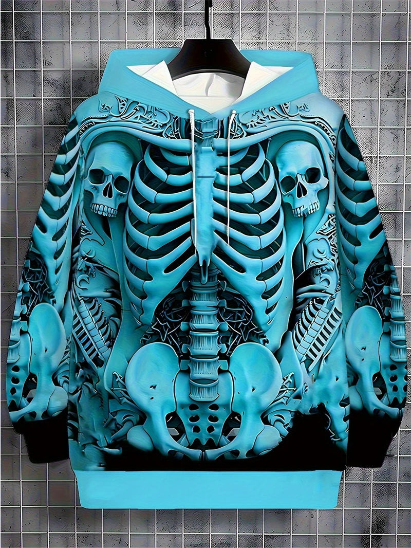 Gothic Print Hoodie Skull Graphic Y2K Sweatshir