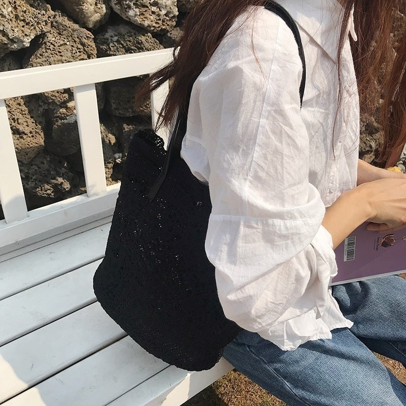 Womens Shoulder Bag Leather Canvas Top-Handle Crossbody Bag