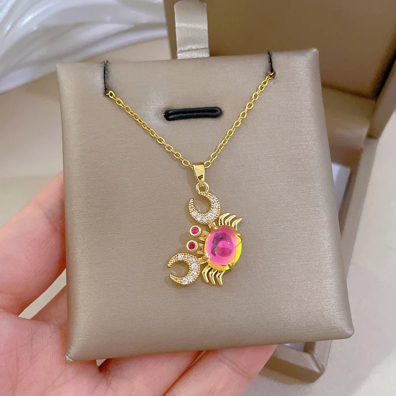 Crab Pendant Necklace 316L Stainless Steel Colorful Chain
