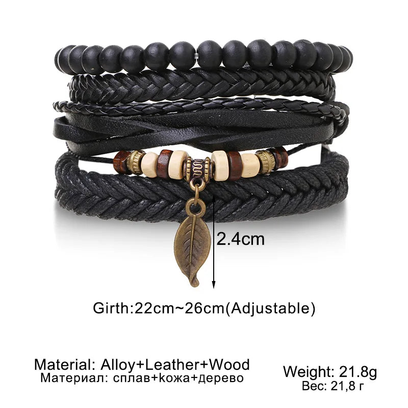 Leather Bracelets for Men 4Pcs Braided Wrap Wristband Set