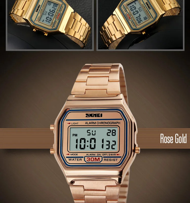 Sport Digital Wristwatch for Men Stainless Steel Waterproof Watch