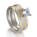 Couple Rings Zircon Women Ring and Stainless Steel Men Ring Set