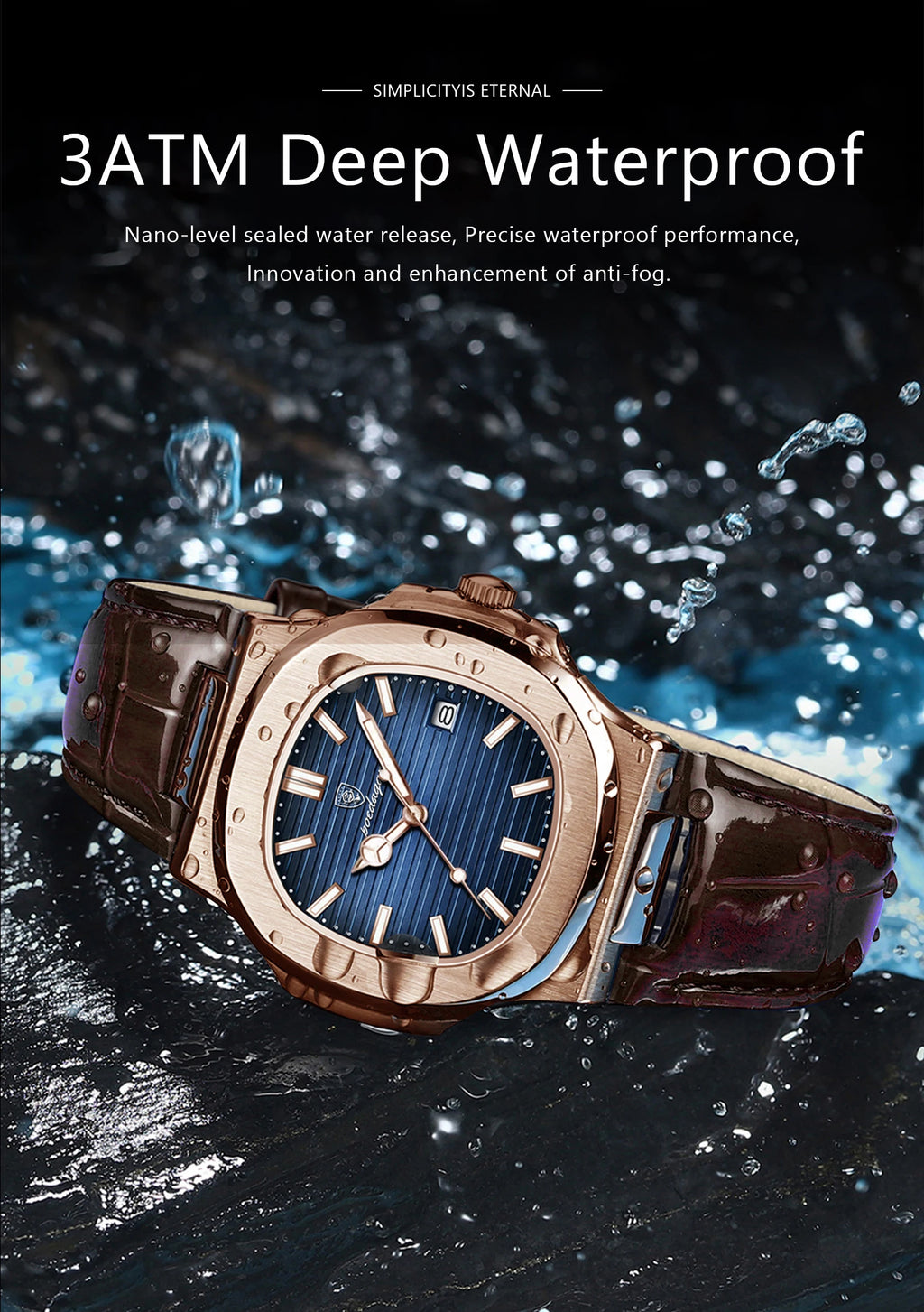 Men Leather Watch Square Waterproof Luminous Quartz Watch