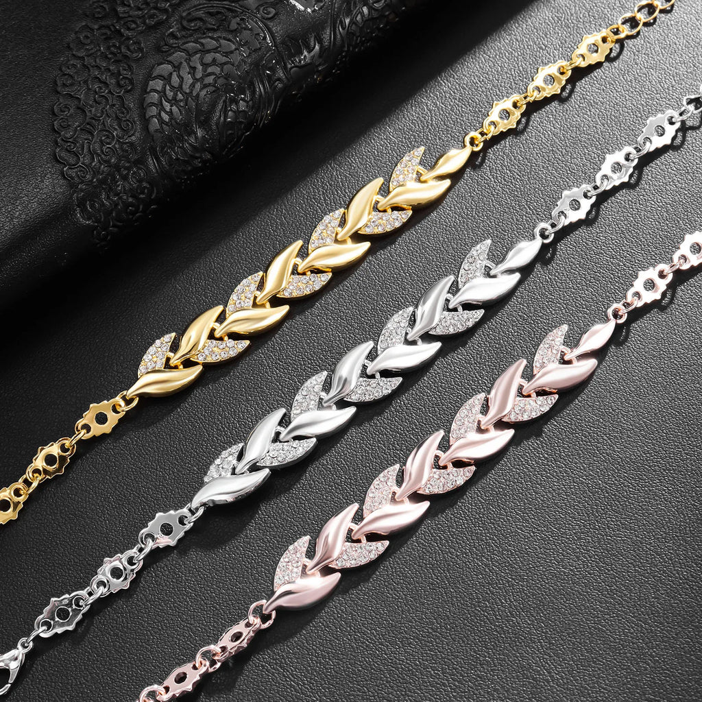 Luxury Braided Leaf Bracelet with Crystal Charm for Women