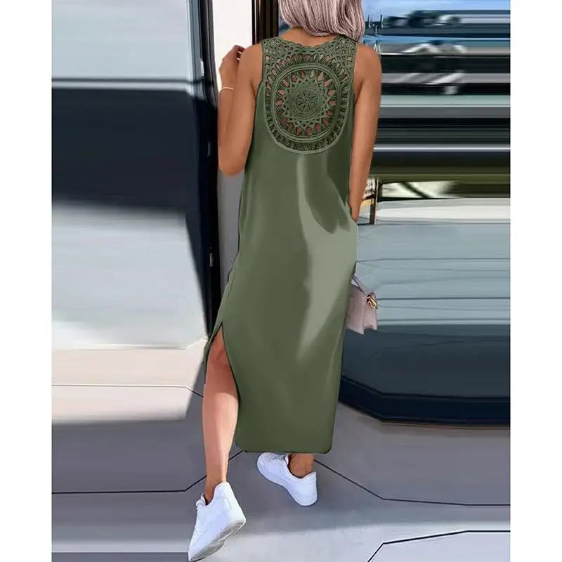 Sleeveless Summer Dress Hollow Slit Casual Dress for Women