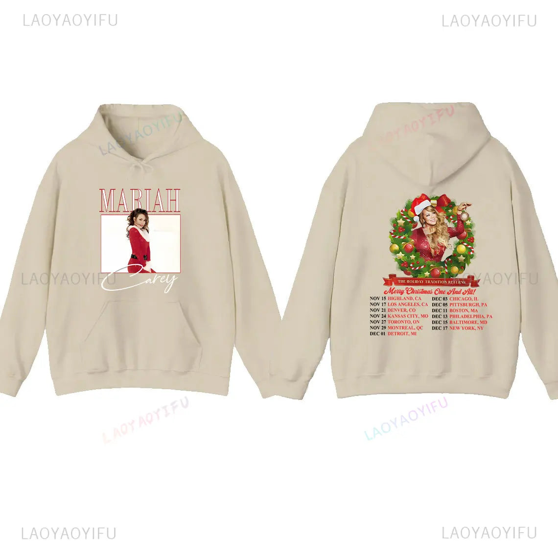 Mariah Carey Hoodie Merry Christmas Graphic Oversized Top