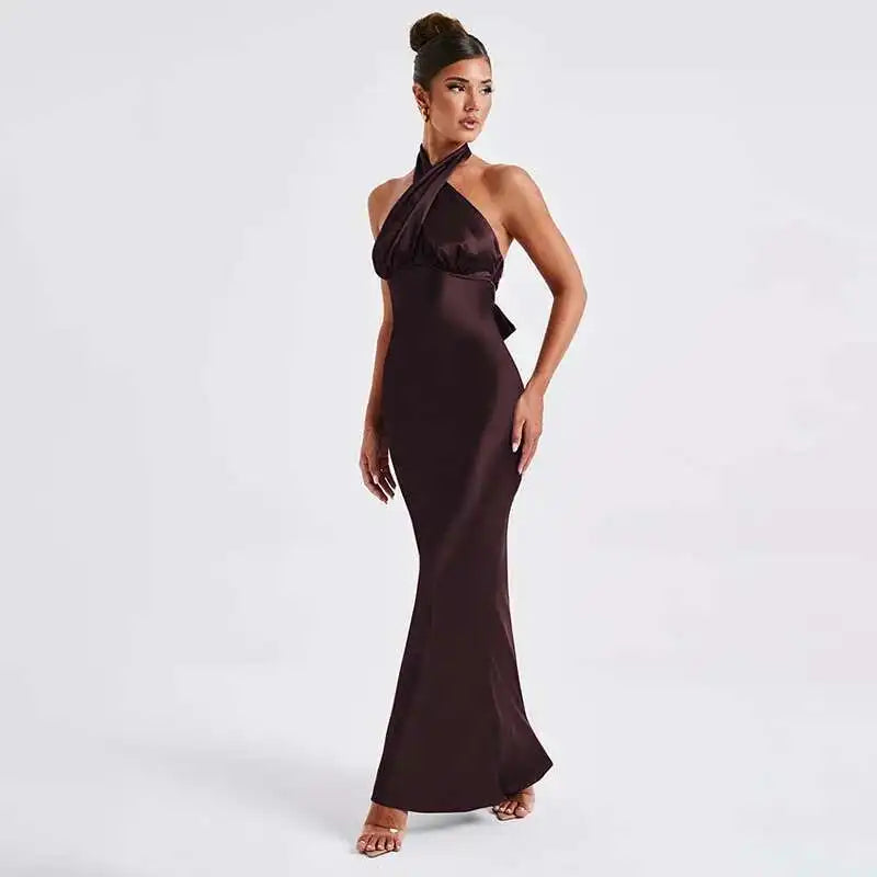 Bodycon Maxi Dress Halter Backless Party Dress for Women