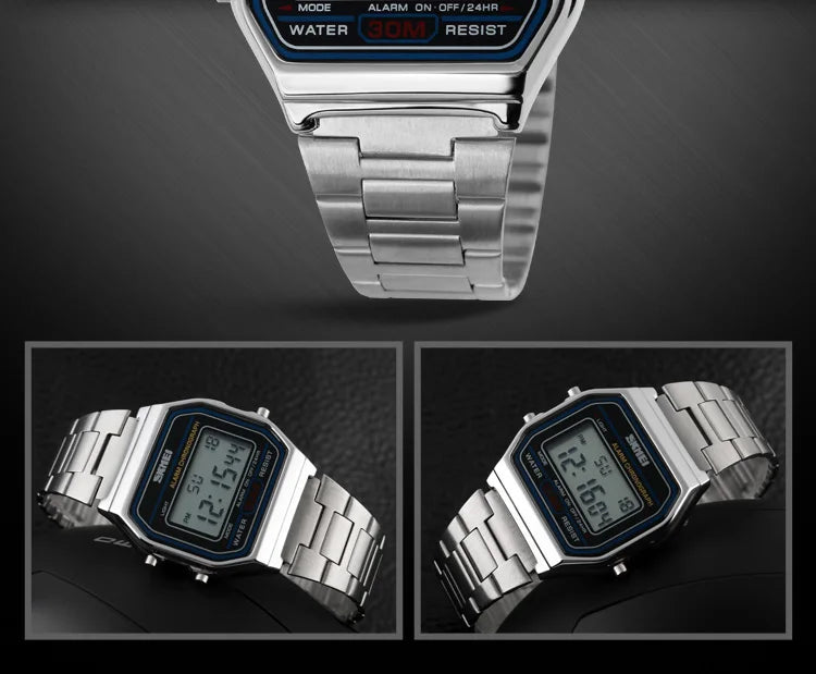Sport Digital Wristwatch for Men Stainless Steel Waterproof Watch