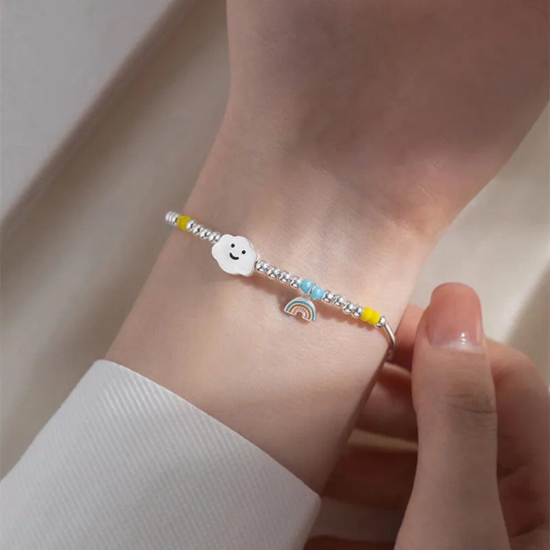 Sterling Silver Bracelet with Colorful Handmade Beads