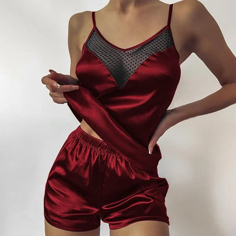 Two Piece Pajama Set Sleeveless Lace Sleepwear for Women