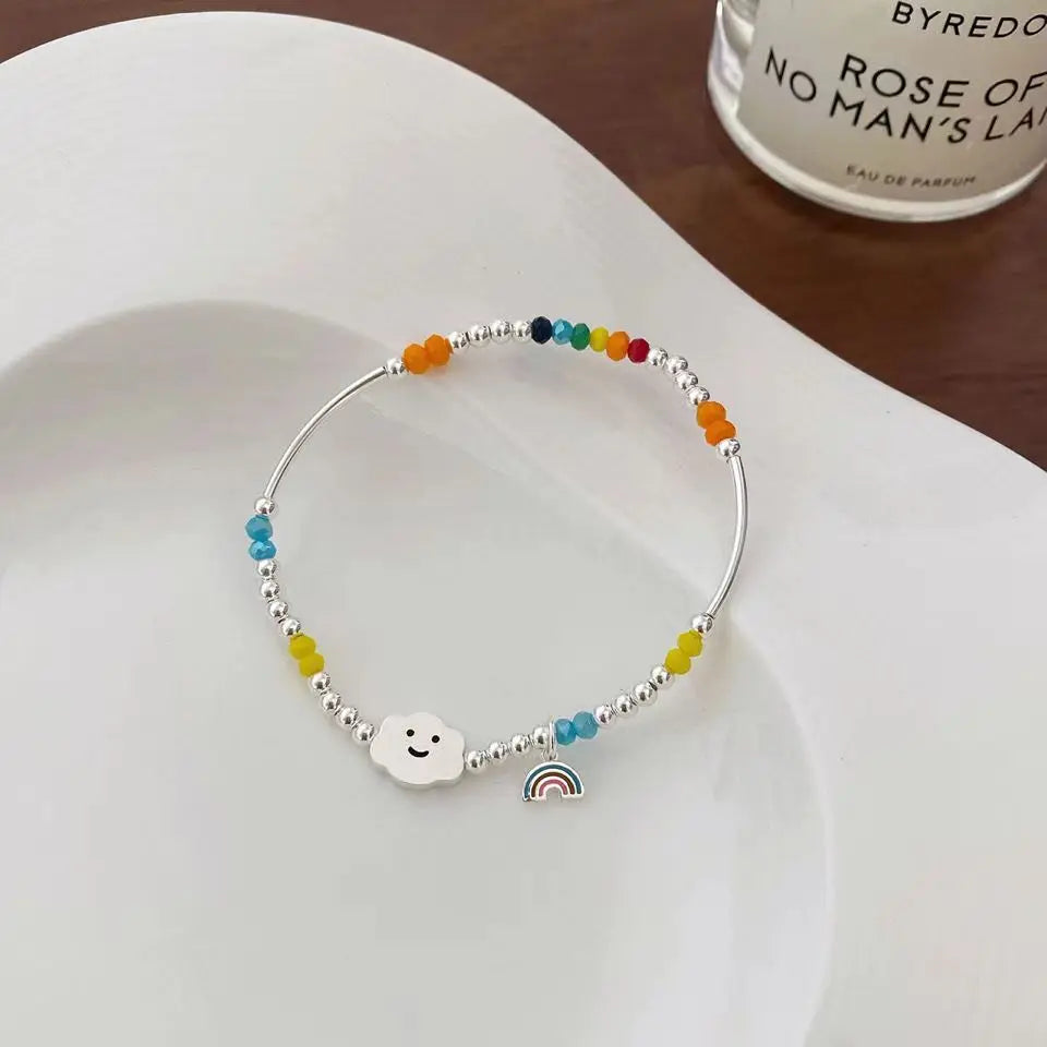 Sterling Silver Bracelet with Colorful Handmade Beads