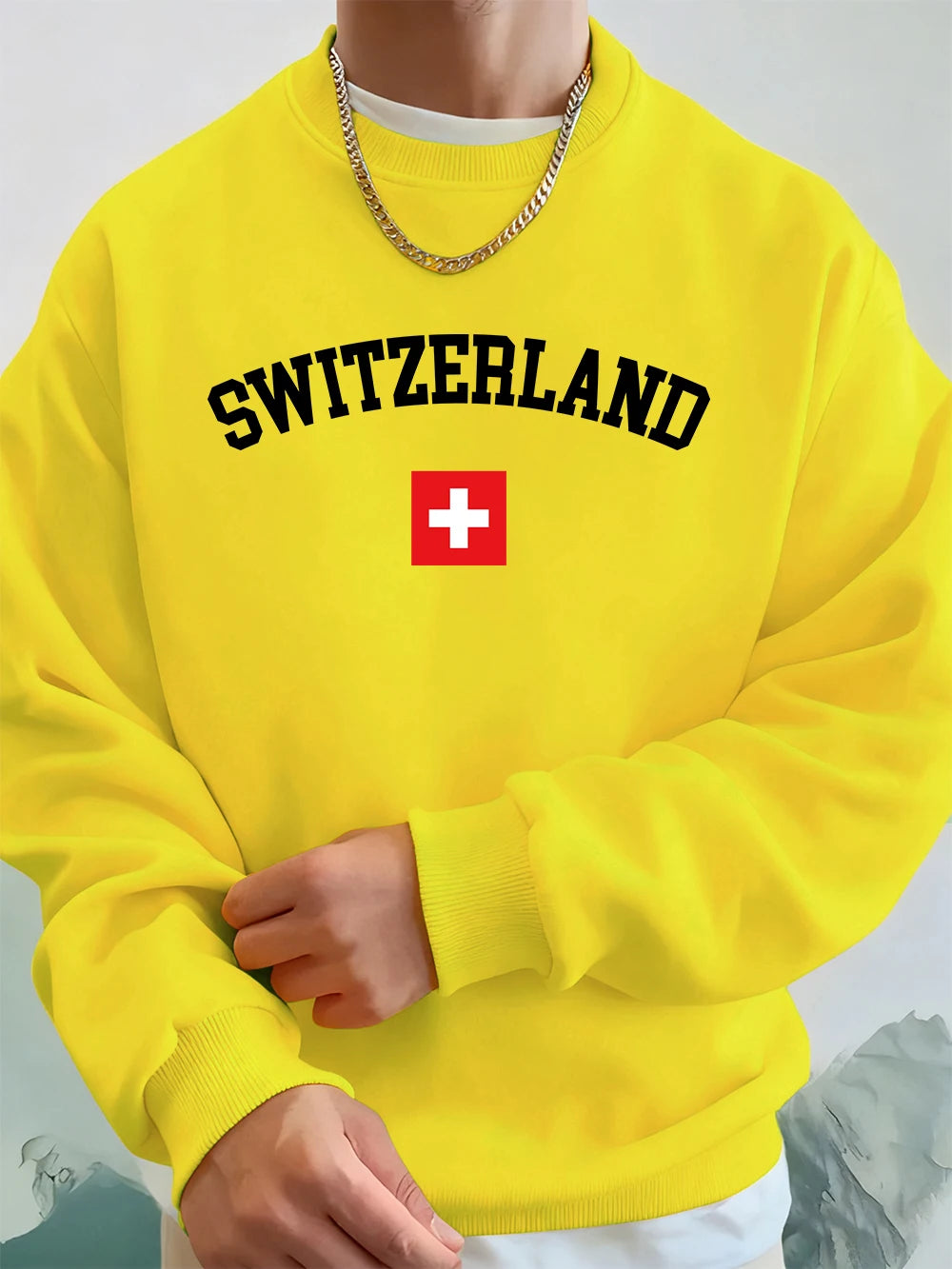 Switzerland Flag Hoodie Oversized Fleece Men’s Sweatshirt