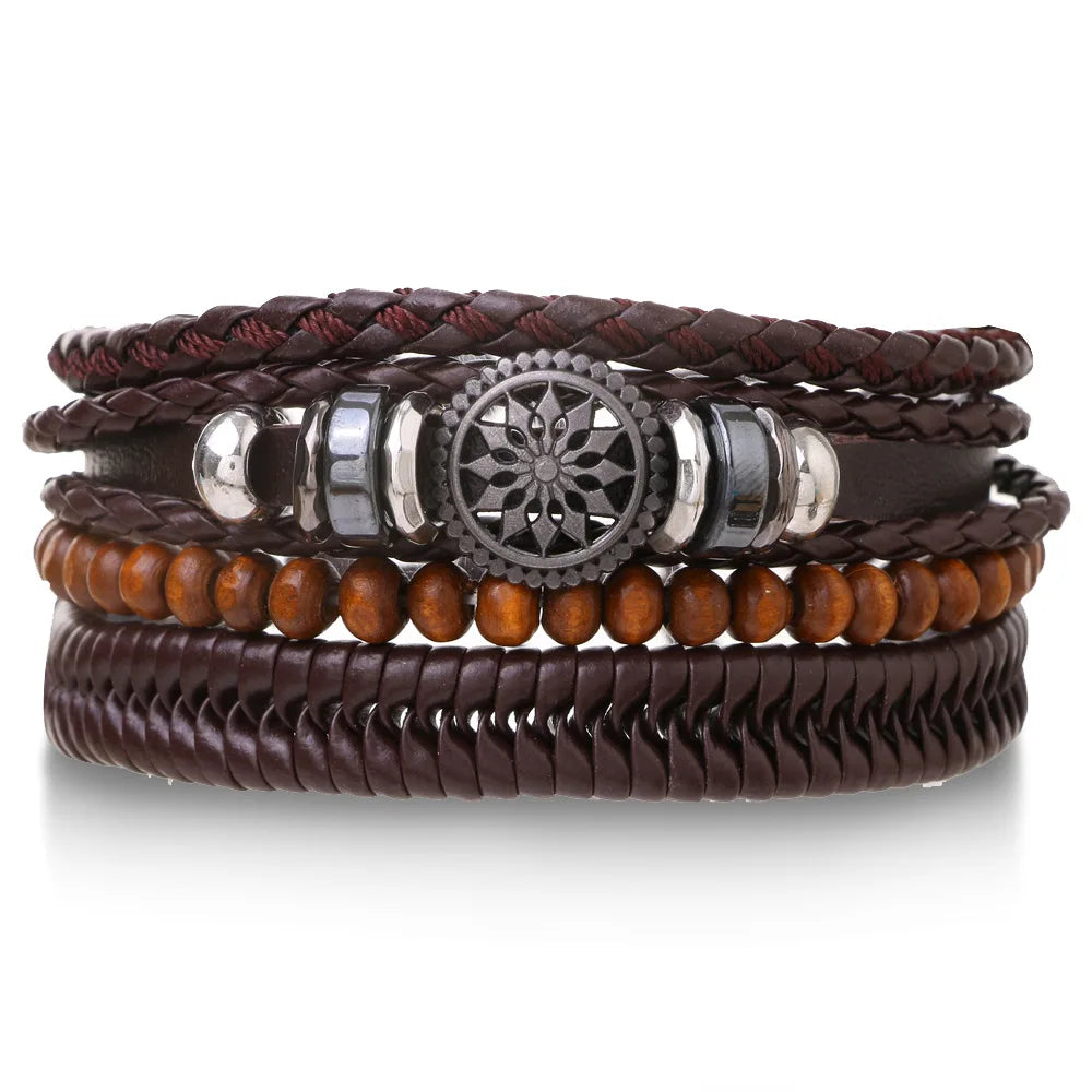 Leather Bracelets for Men 4Pcs Braided Wrap Wristband Set