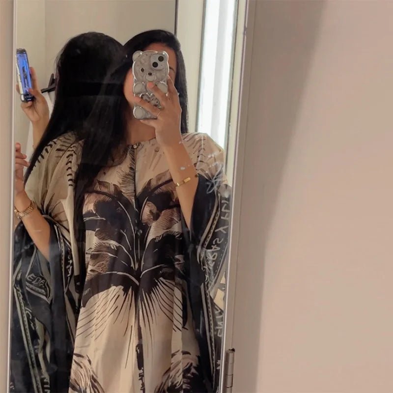Floral Maxi Dress Oversize V-Neck Beach Dress for Women