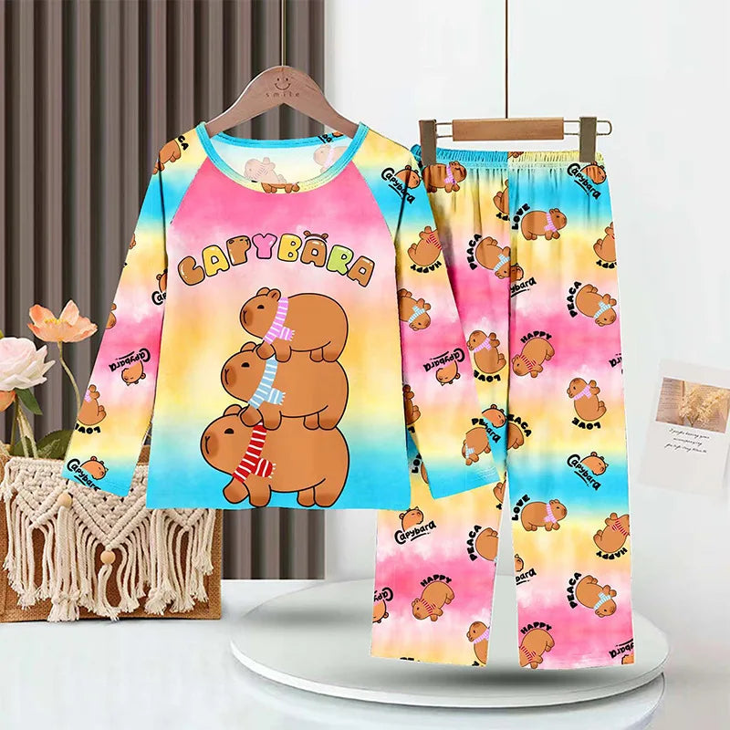 Kids Cartoon Pajama Set Capibara Long Sleeve Sleepwear