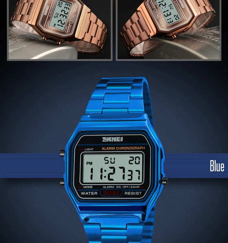 Sport Digital Wristwatch for Men Stainless Steel Waterproof Watch