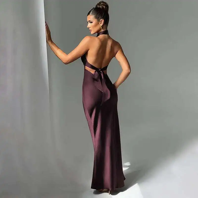 Bodycon Maxi Dress Halter Backless Party Dress for Women