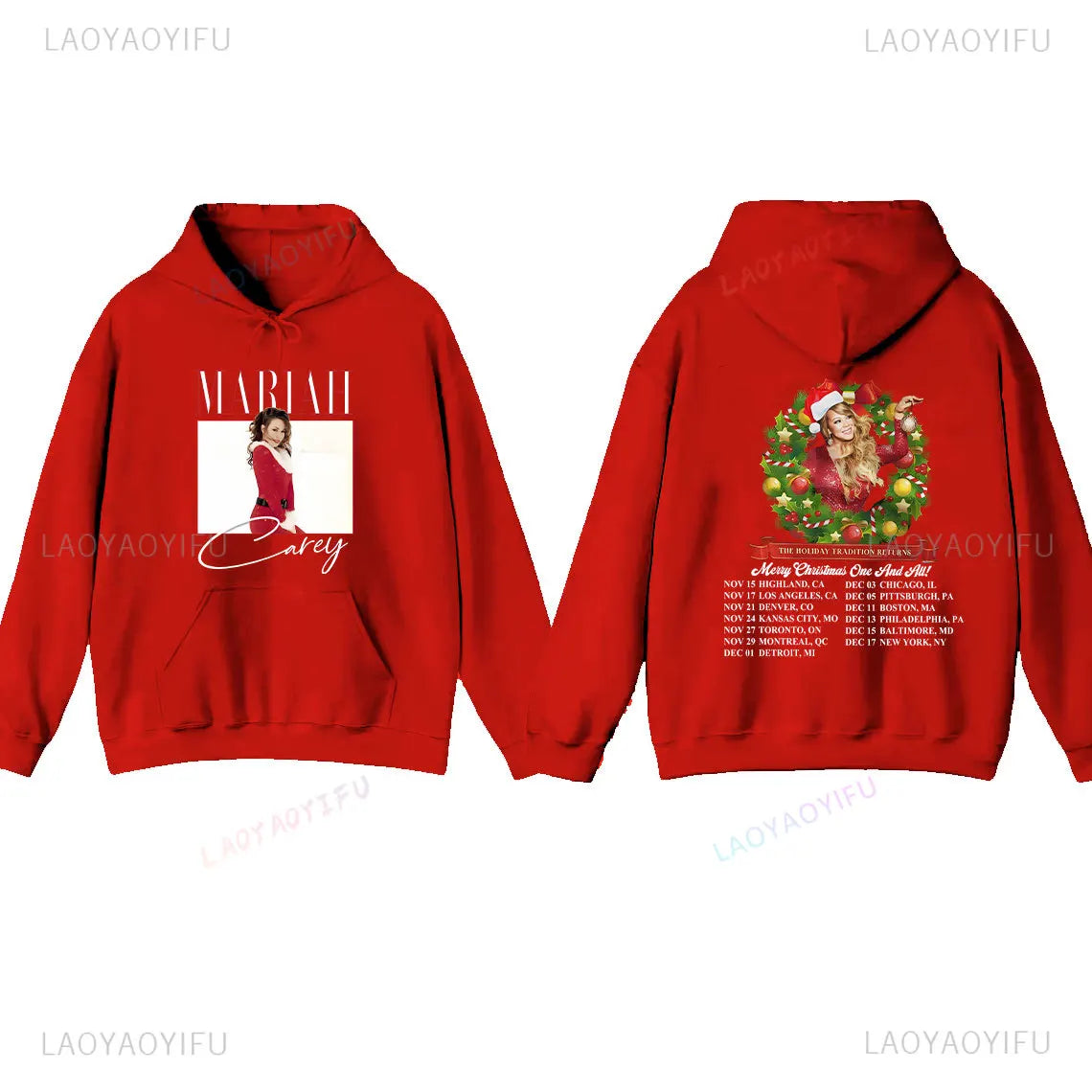 Mariah Carey Hoodie Merry Christmas Graphic Oversized Top
