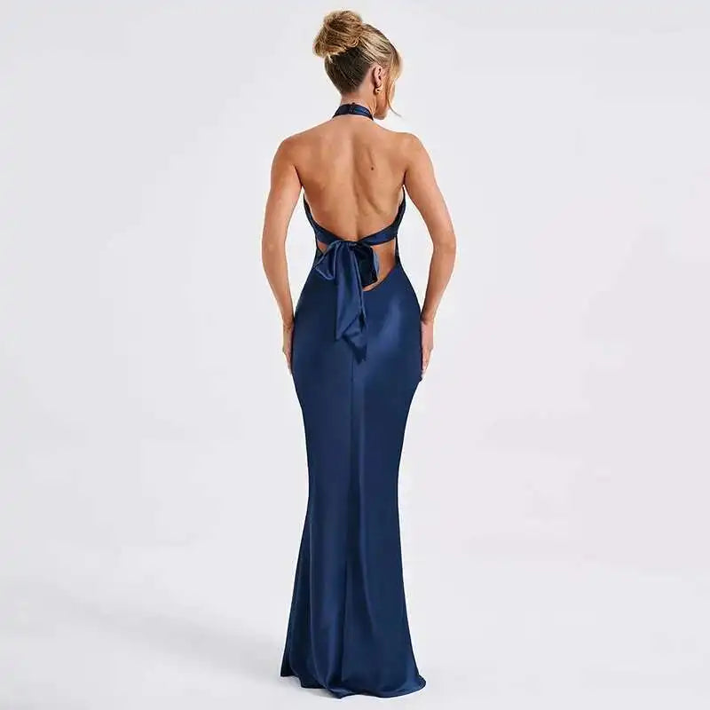 Bodycon Maxi Dress Halter Backless Party Dress for Women