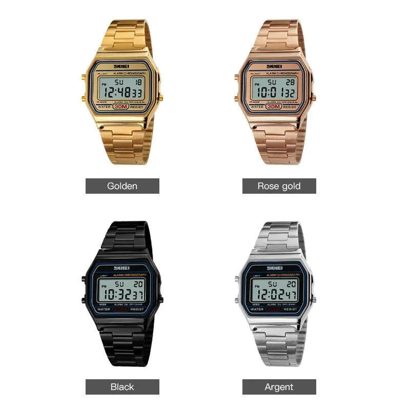 Sport Digital Wristwatch for Men Stainless Steel Waterproof Watch