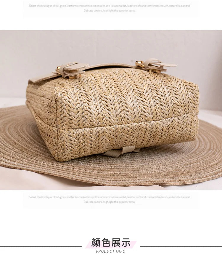 Women Backpack Woven Stitching Shoulder Bag for Daily Use