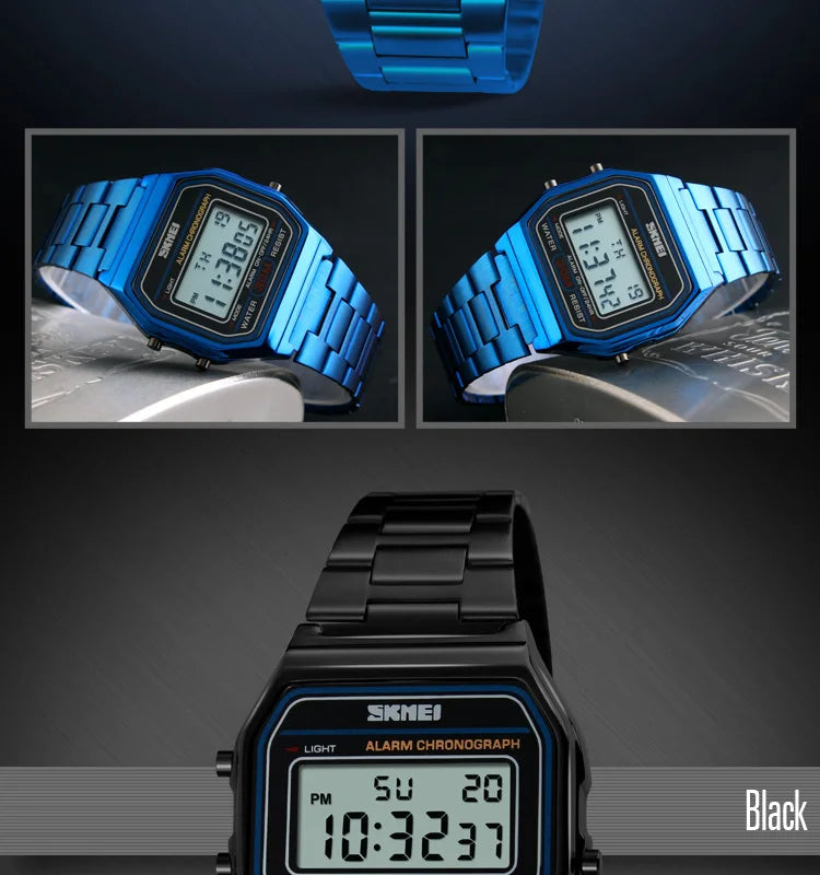 Sport Digital Wristwatch for Men Stainless Steel Waterproof Watch