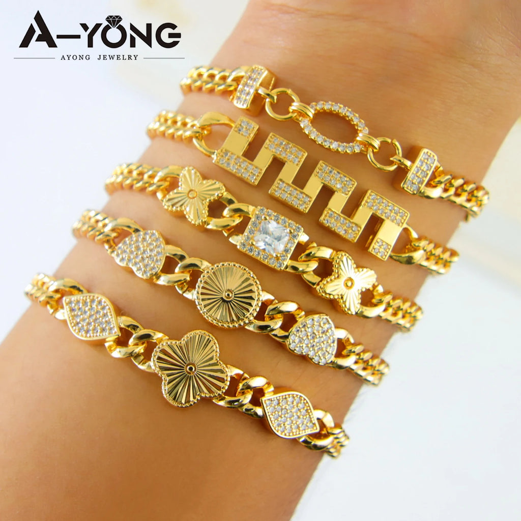 Dubai Fashion Bracelet 21K Gold Plated Zirconia Cuban Chain