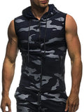 Men Sleeveless Hooded Vest Zipper Streetwear Cardigan