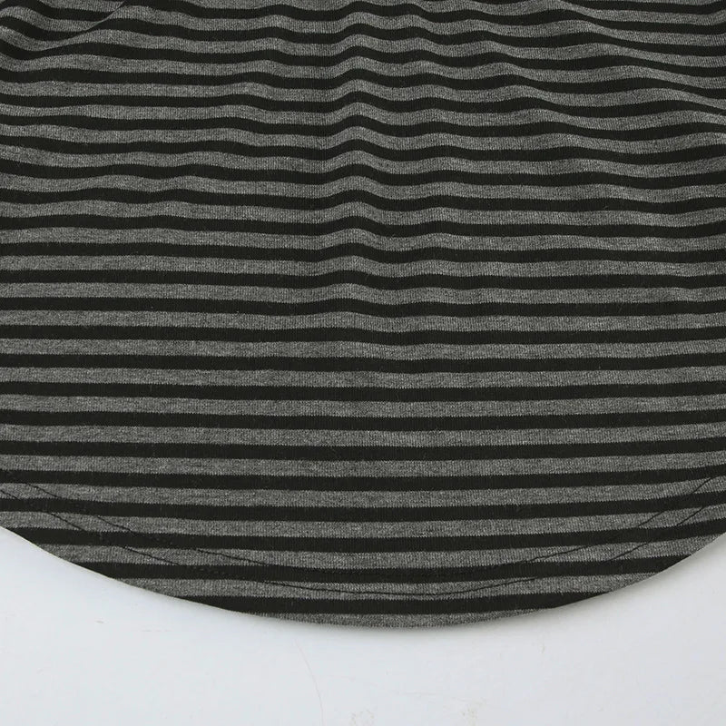 Goth T-Shirt Striped V-Neck Button-Up Slim Top