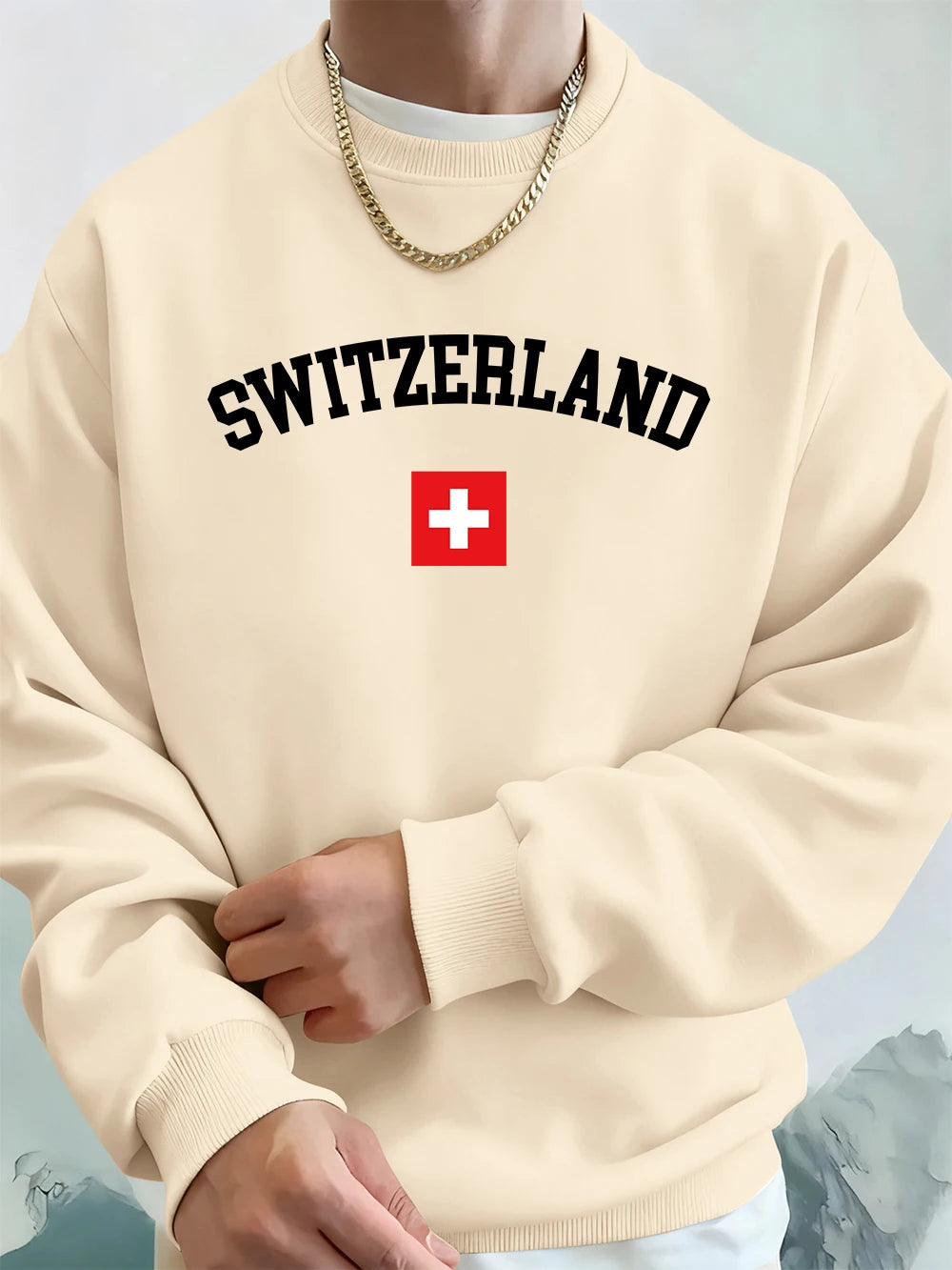 Switzerland Flag Hoodie Oversized Fleece Men’s Sweatshirt