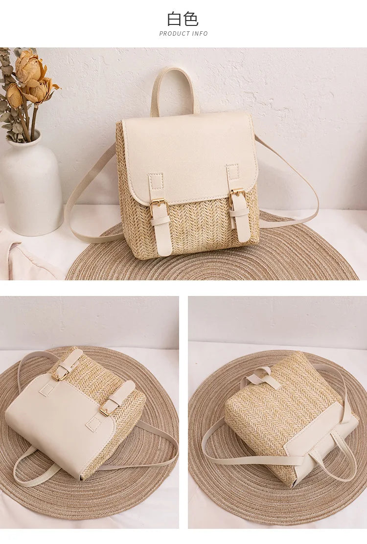 Women Backpack Woven Stitching Shoulder Bag for Daily Use