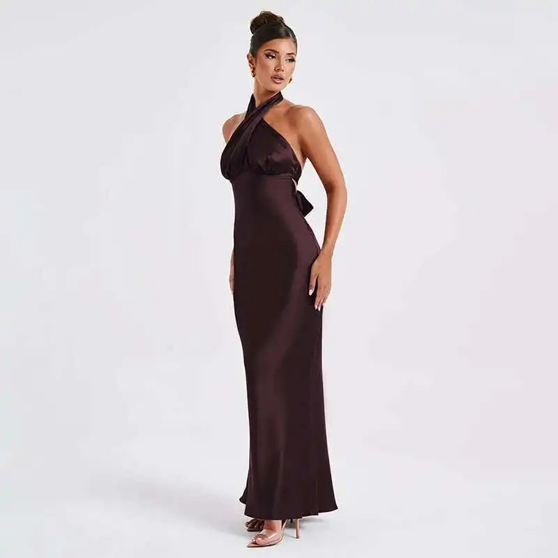 Bodycon Maxi Dress Halter Backless Party Dress for Women