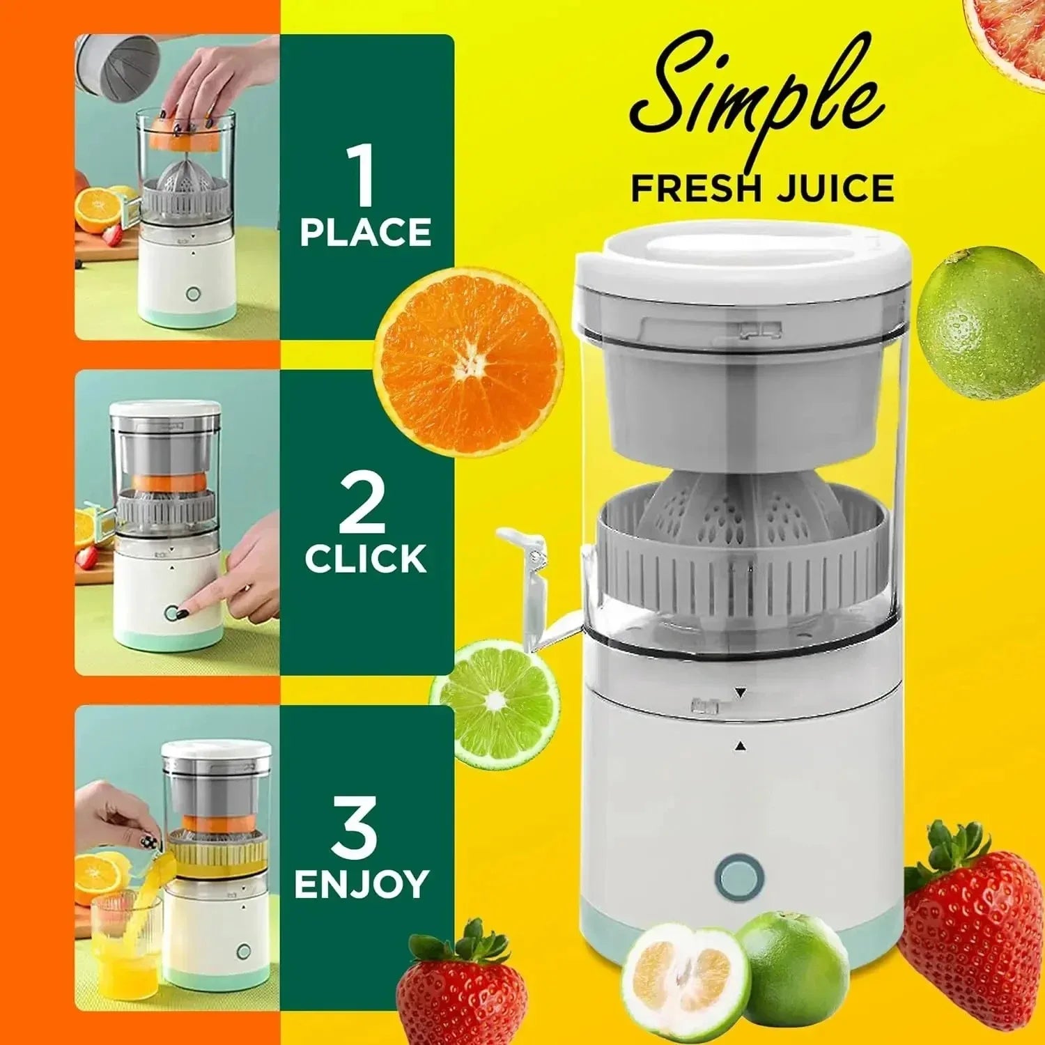 Portable Electric Juicer Wireless USB Rechargeable Citrus Squeezer