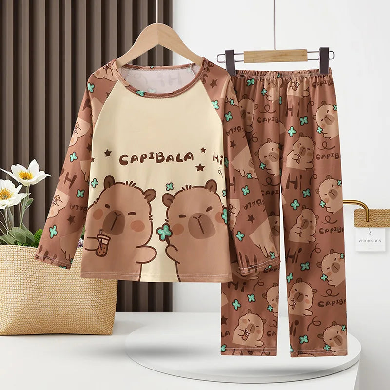 Kids Cartoon Pajama Set Capibara Long Sleeve Sleepwear