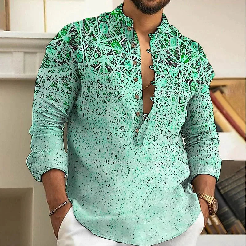 Men Linen Shirt Button Cardigan Retro Slim Fit Top