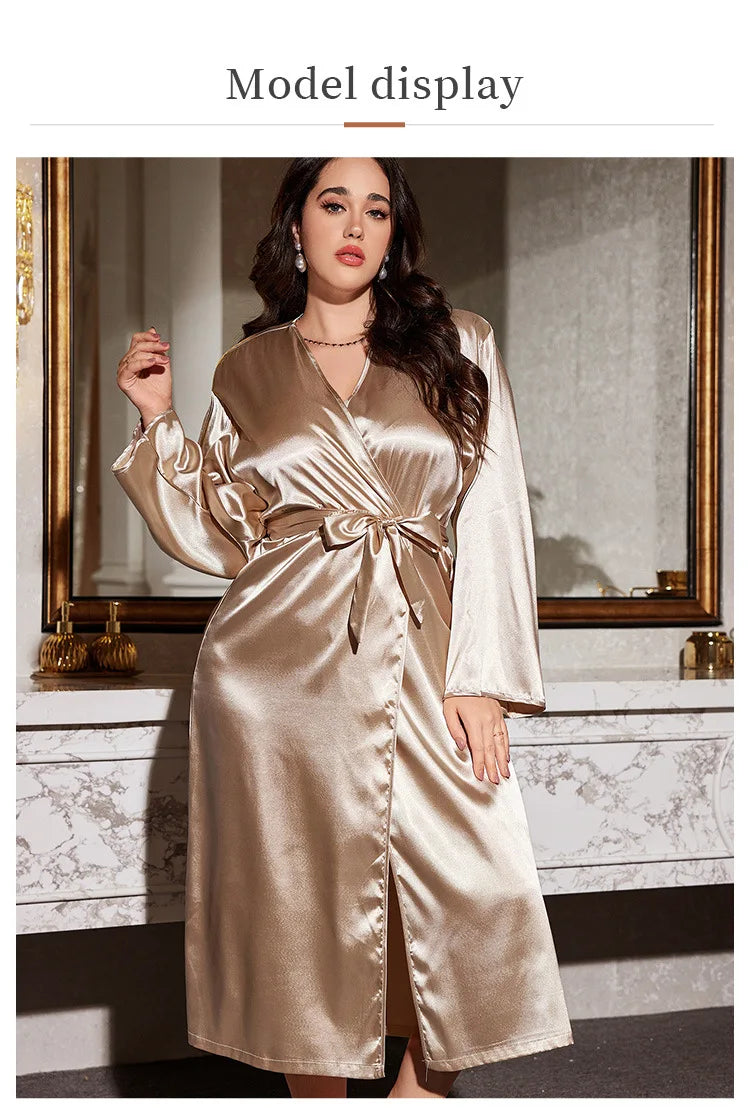 atin Long Robe Plus Size Black Kimono Bathrobe
