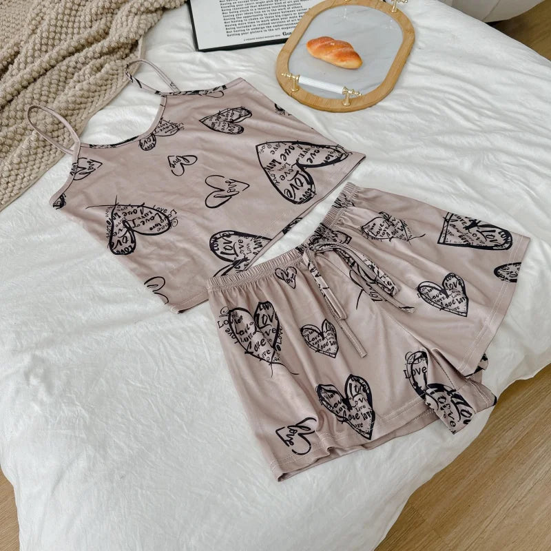 Printed Cami Pajama Set Sleeveless Top and Shorts Sleepwear