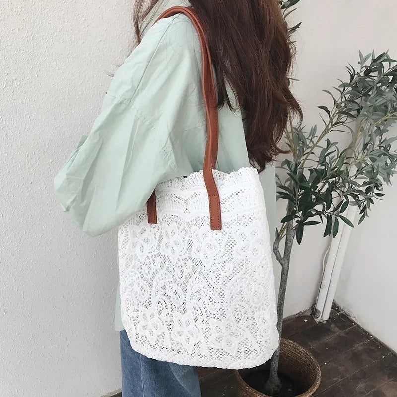 Womens Shoulder Bag Leather Canvas Top-Handle Crossbody Bag