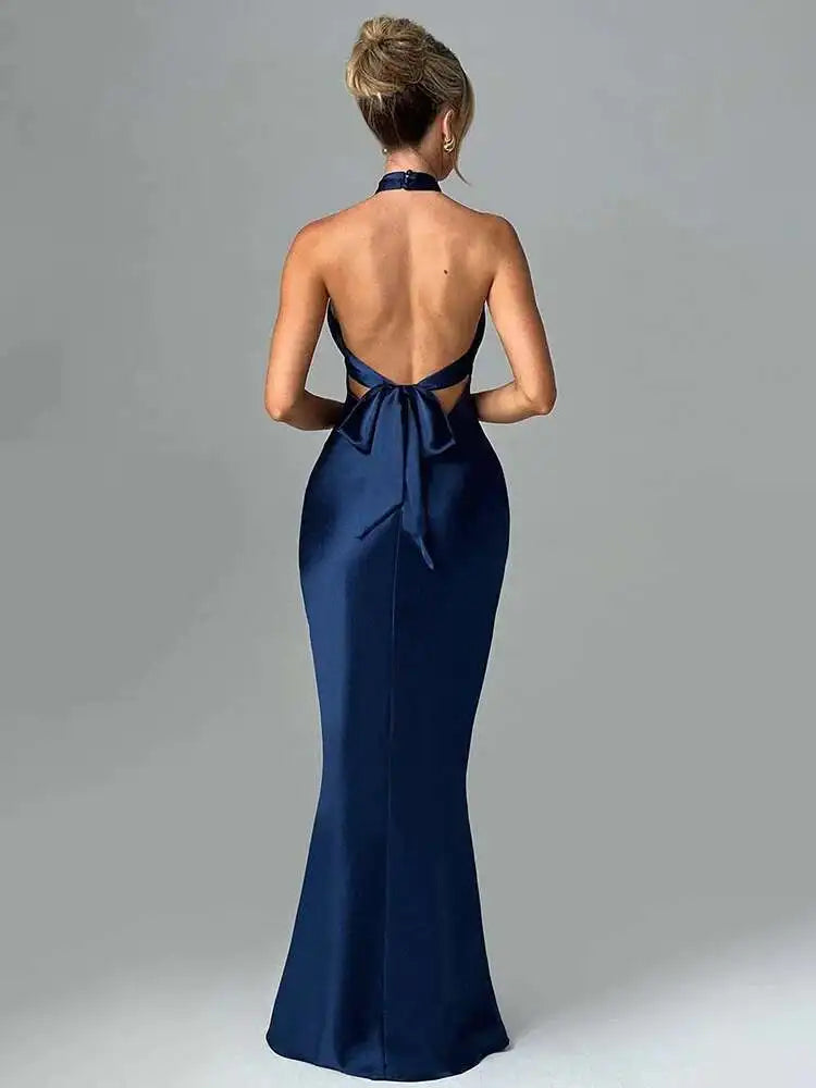 Bodycon Maxi Dress Halter Backless Party Dress for Women
