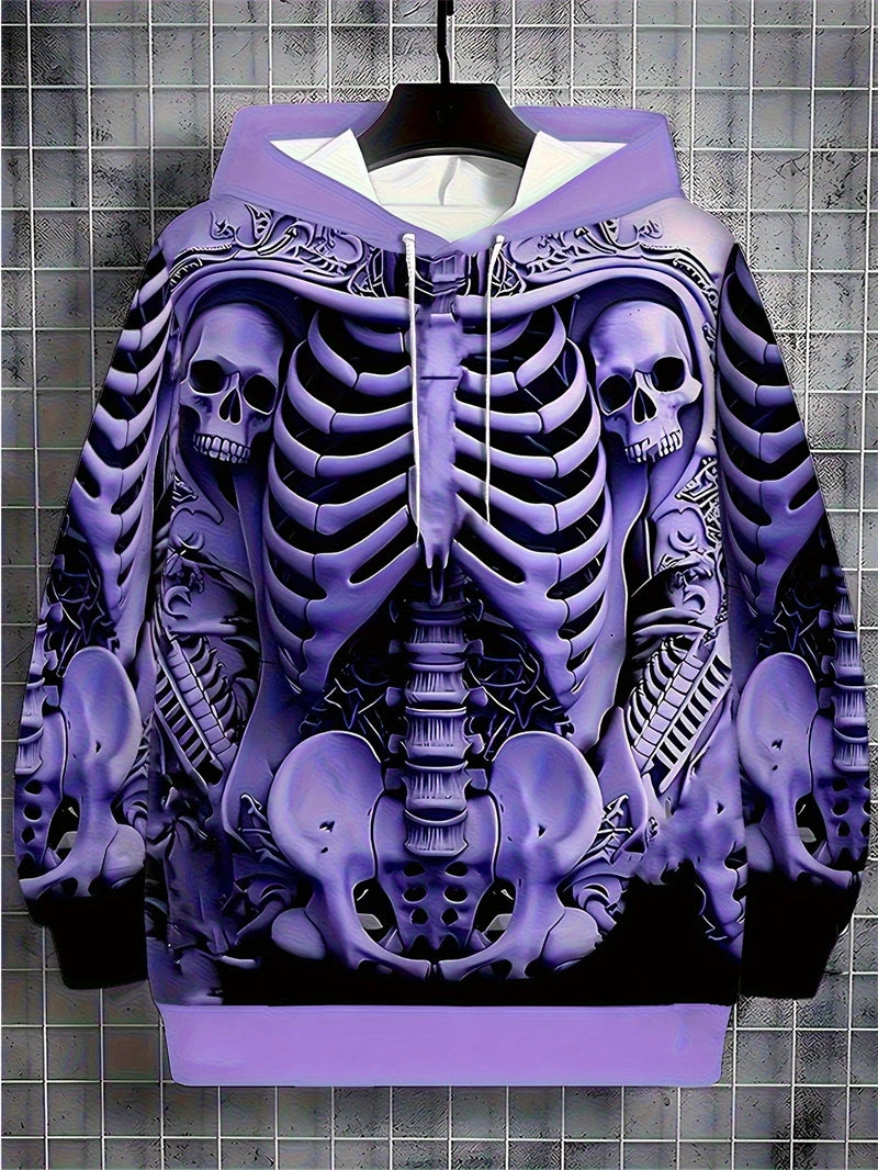 Gothic Print Hoodie Skull Graphic Y2K Sweatshir