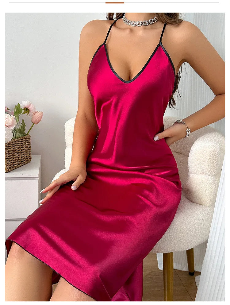 Satin Nightdress Backless Long Chemise Sleepwear