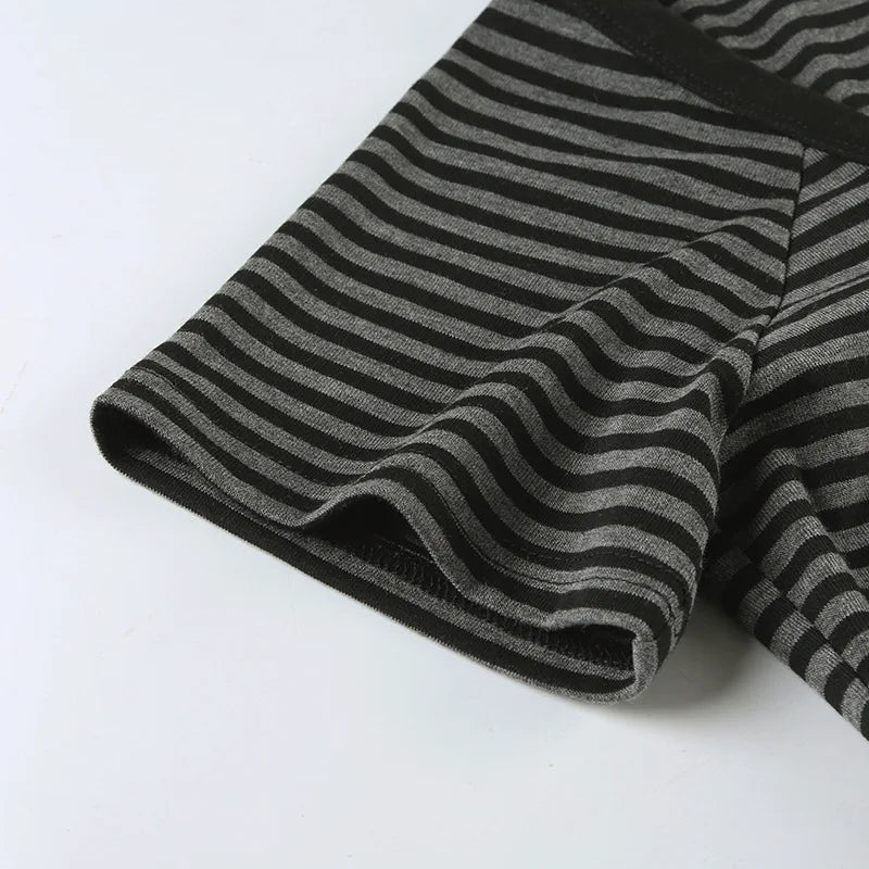 Goth T-Shirt Striped V-Neck Button-Up Slim Top