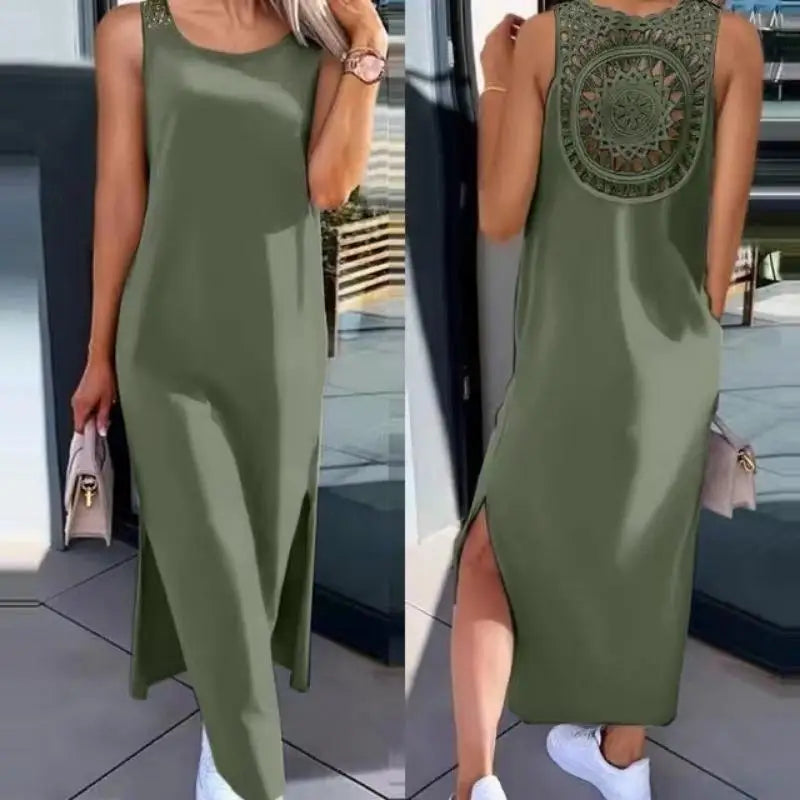Sleeveless Summer Dress Hollow Slit Casual Dress for Women