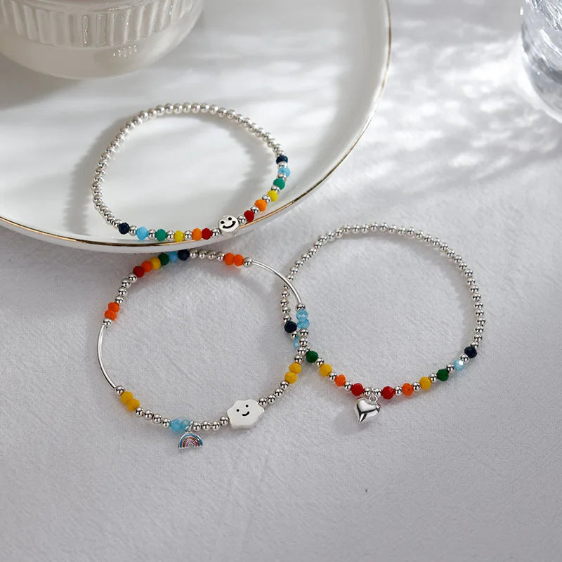 Sterling Silver Bracelet with Colorful Handmade Beads