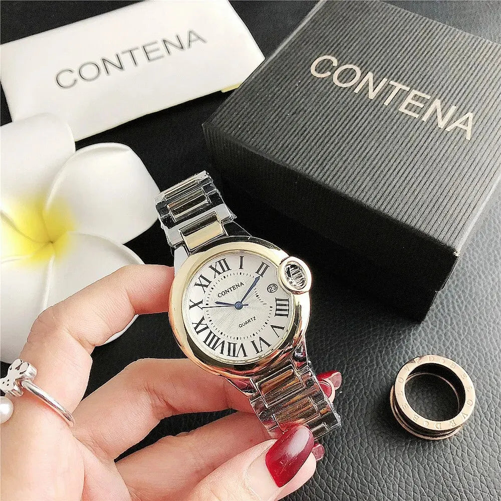 Luxury Quartz Watch Stainless Steel Blue Balloon Date Watch
