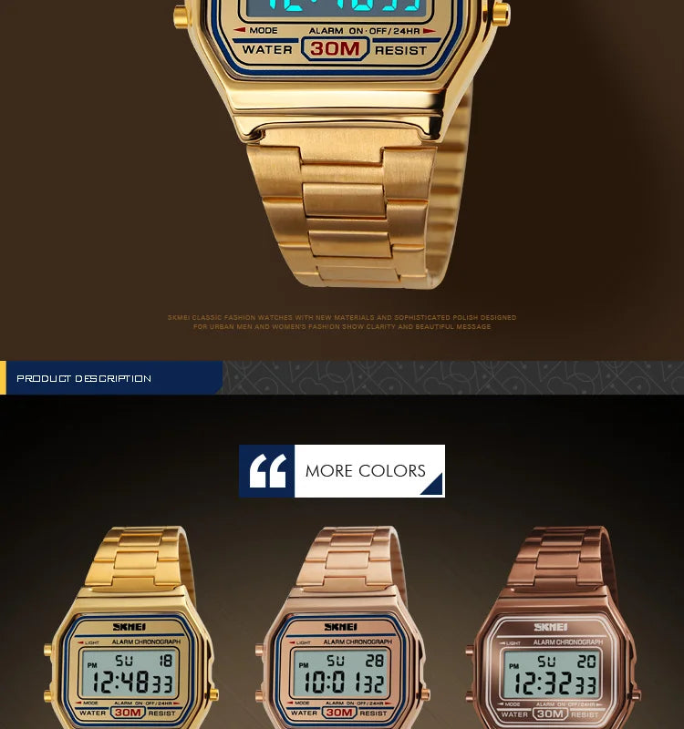 Sport Digital Wristwatch for Men Stainless Steel Waterproof Watch