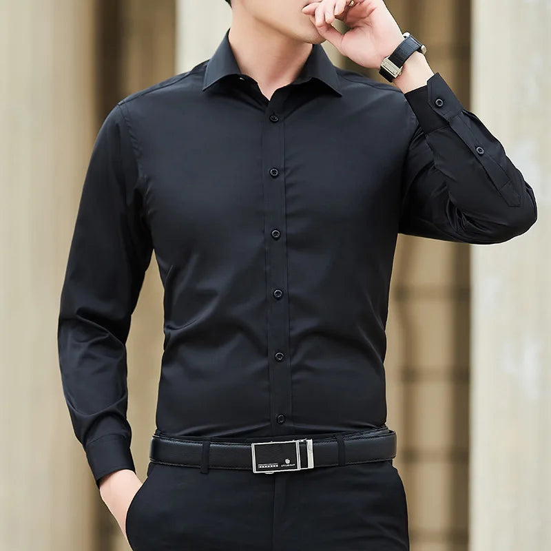 Men Long Sleeve Shirt Plus Size Business Casual White Shirt